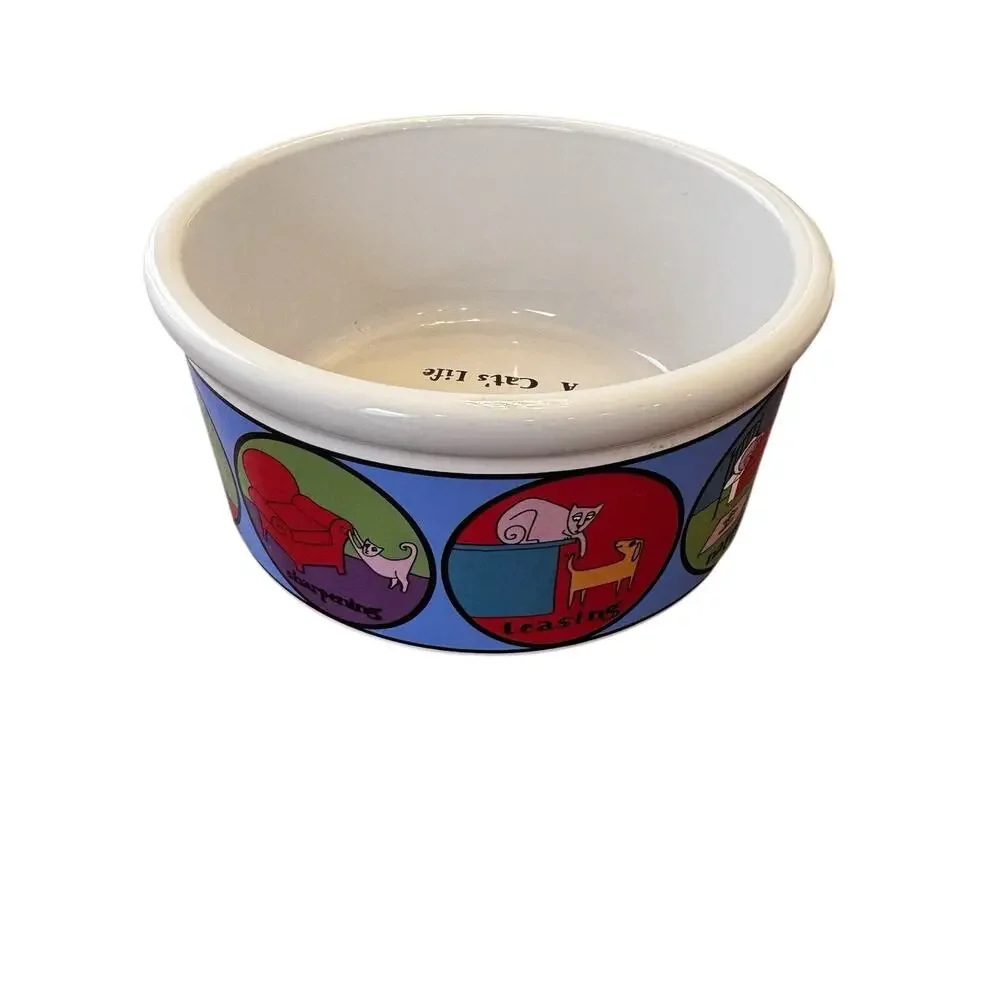 Signature A Cat’s Life By Ursula Dodge Multicolor Stoneware Food Water Bowl 6”